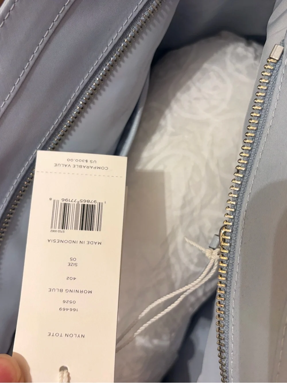 Tory Burch sky blue Tote nylon tote bag zip closure logo accent gold large size